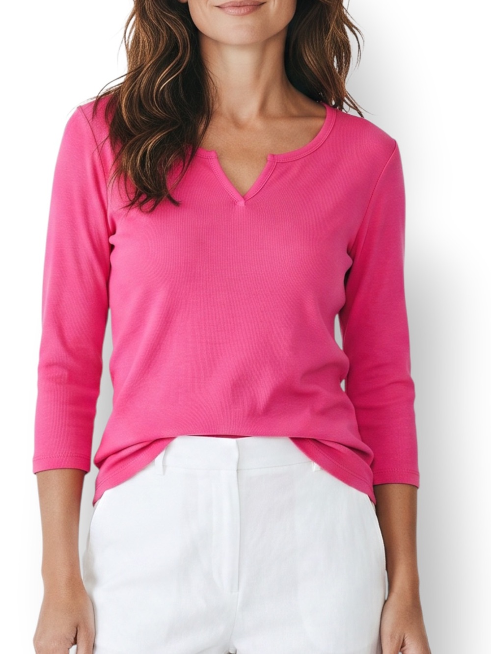 4/$20 Chico’s Pink V Neck 3/4 Sleeve Cotton Tunic Top Size 1 Medium